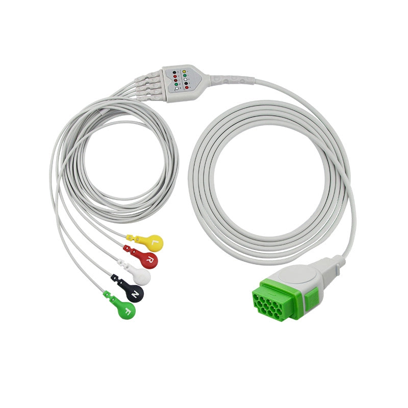 GE-compatible 5-lead ECG leadwire set with snap ends