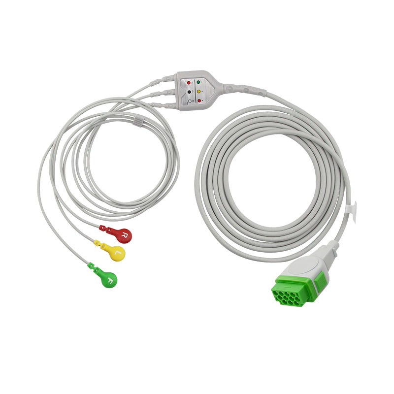 GE-compatible 3-lead ECG leadwire set with snap ends